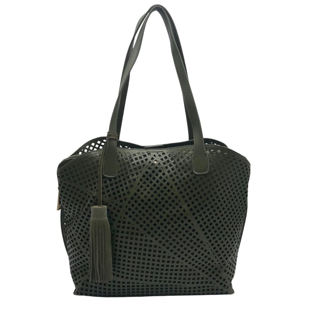 Street Level Green Faux Leather Perforated Shoulder Bag
